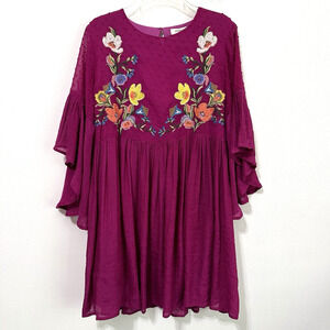 Umgee Dress M Embroidered Mini Babydoll Raspberry Party Short Boho Festival